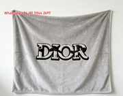 Christian Dior Vintage Embroidered Logo Flannel Sofa Throw Blanket D473